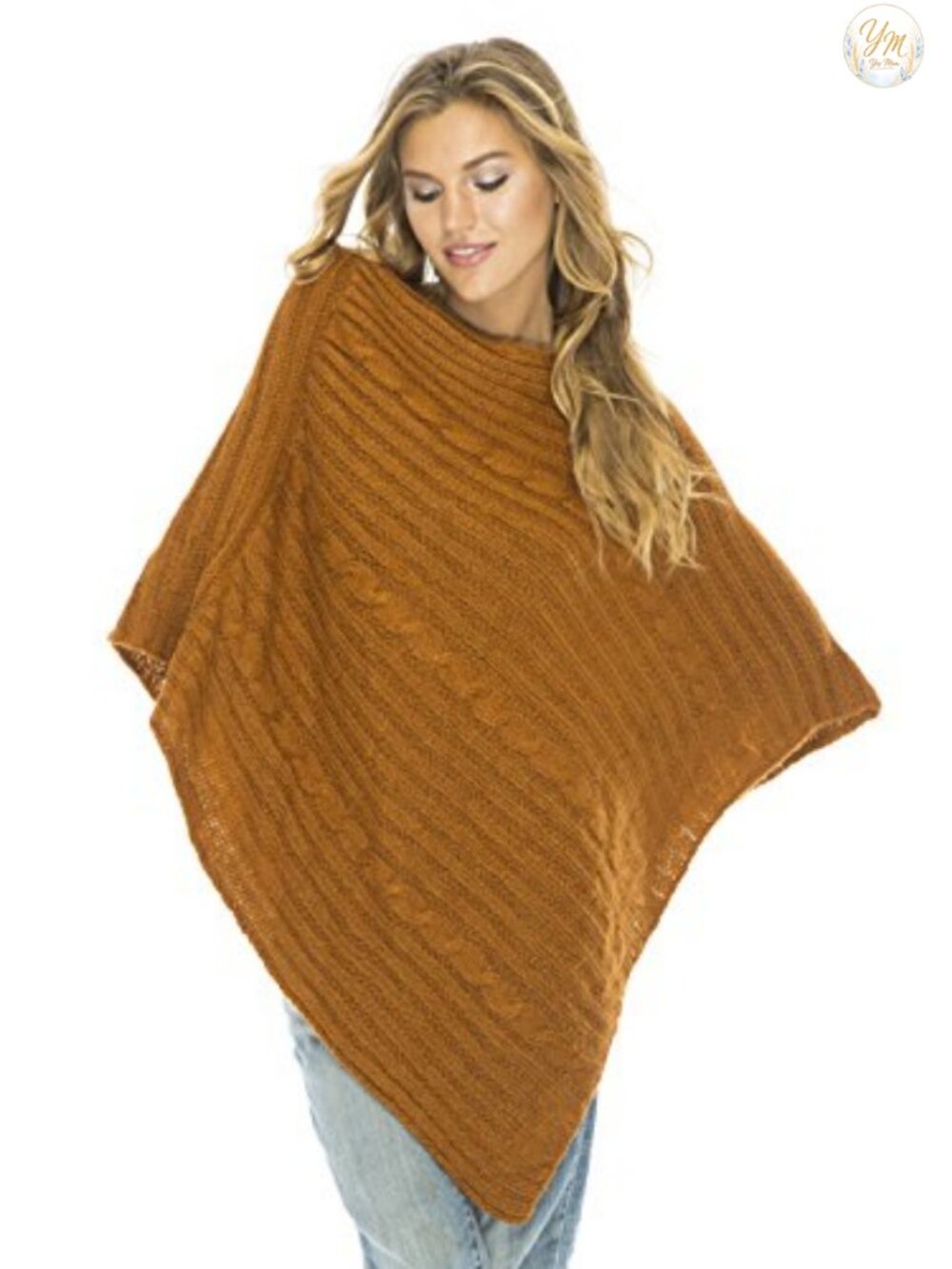 Handmade Boho Cable Knit Poncho Sweater Cape Asymmetrical Soft